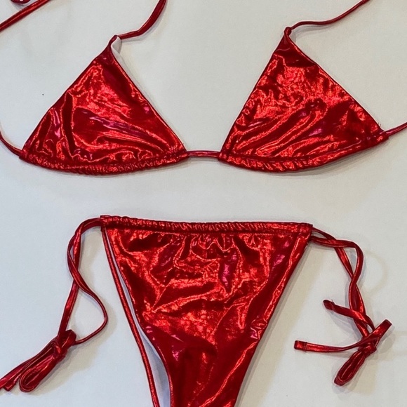 SHEIN Other - NEW Shein Red Metallic Shimmer Bikini Set